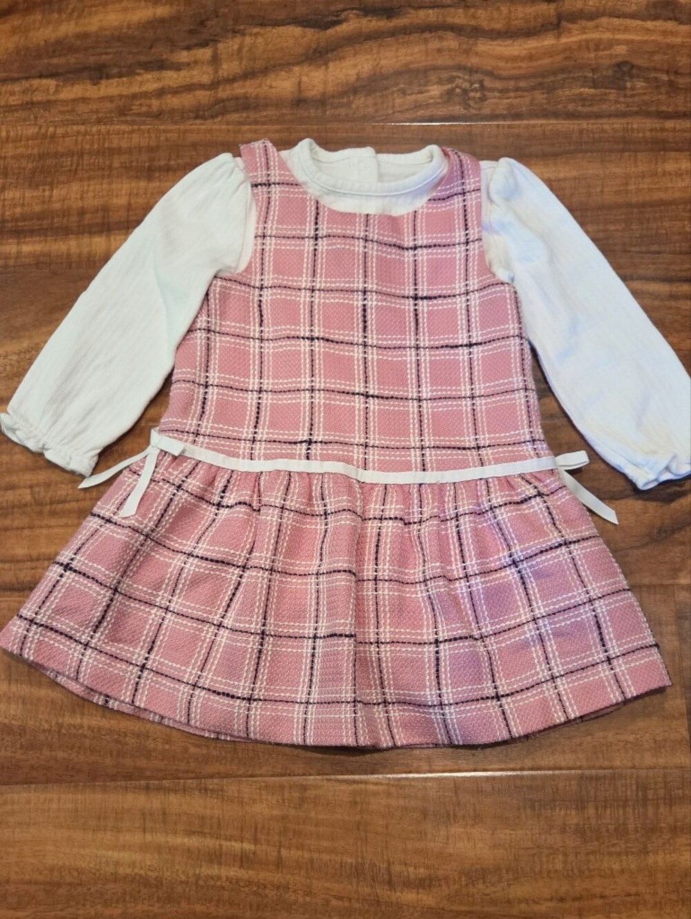 Janie and Jack EUC 18-24 Months Pink/Navy Tweed Jumper and Ivory Bodysuit